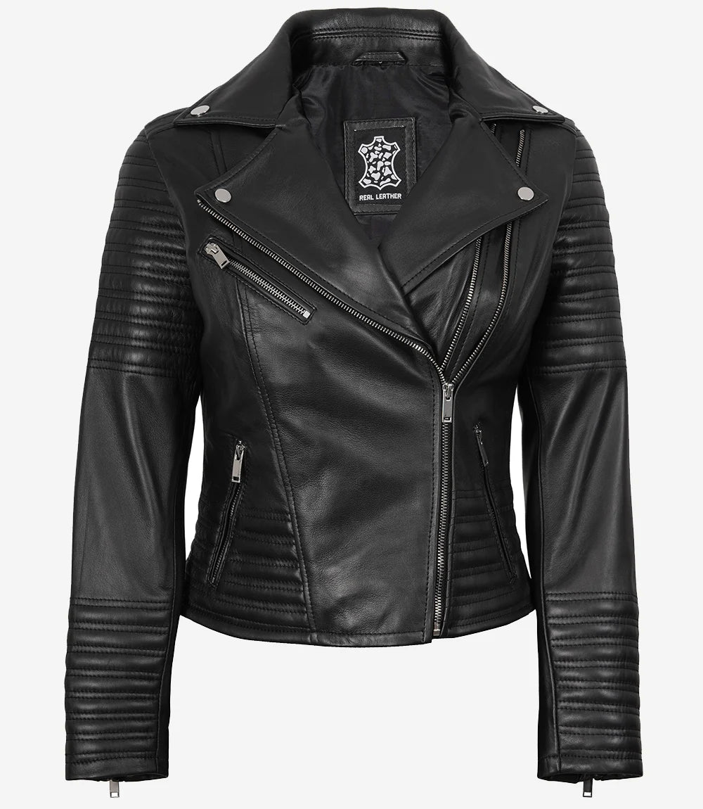 Biker Noir Blouson En Cuir Femme