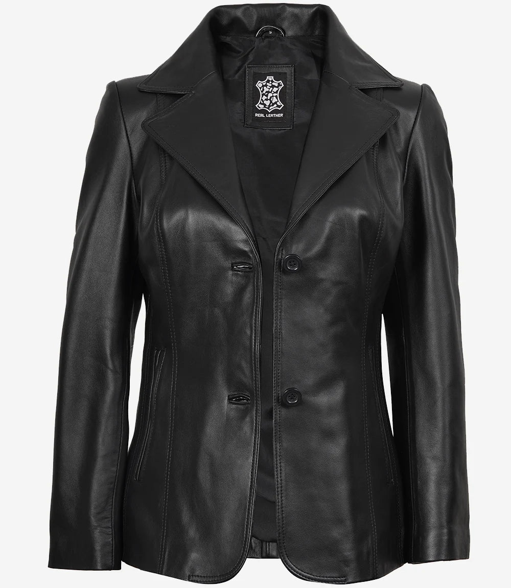 Blazer en cuir noir pour femme