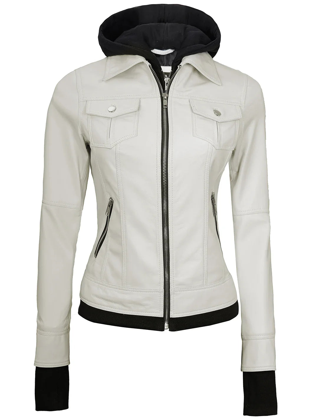 Veste à capuche en cuir pour femme