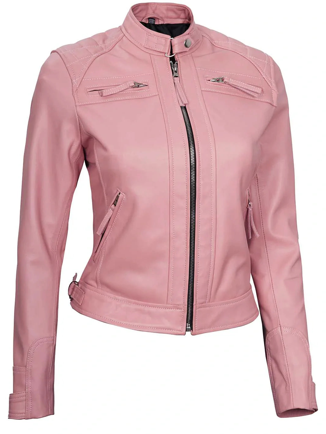Veste en cuir véritable rose pour femme