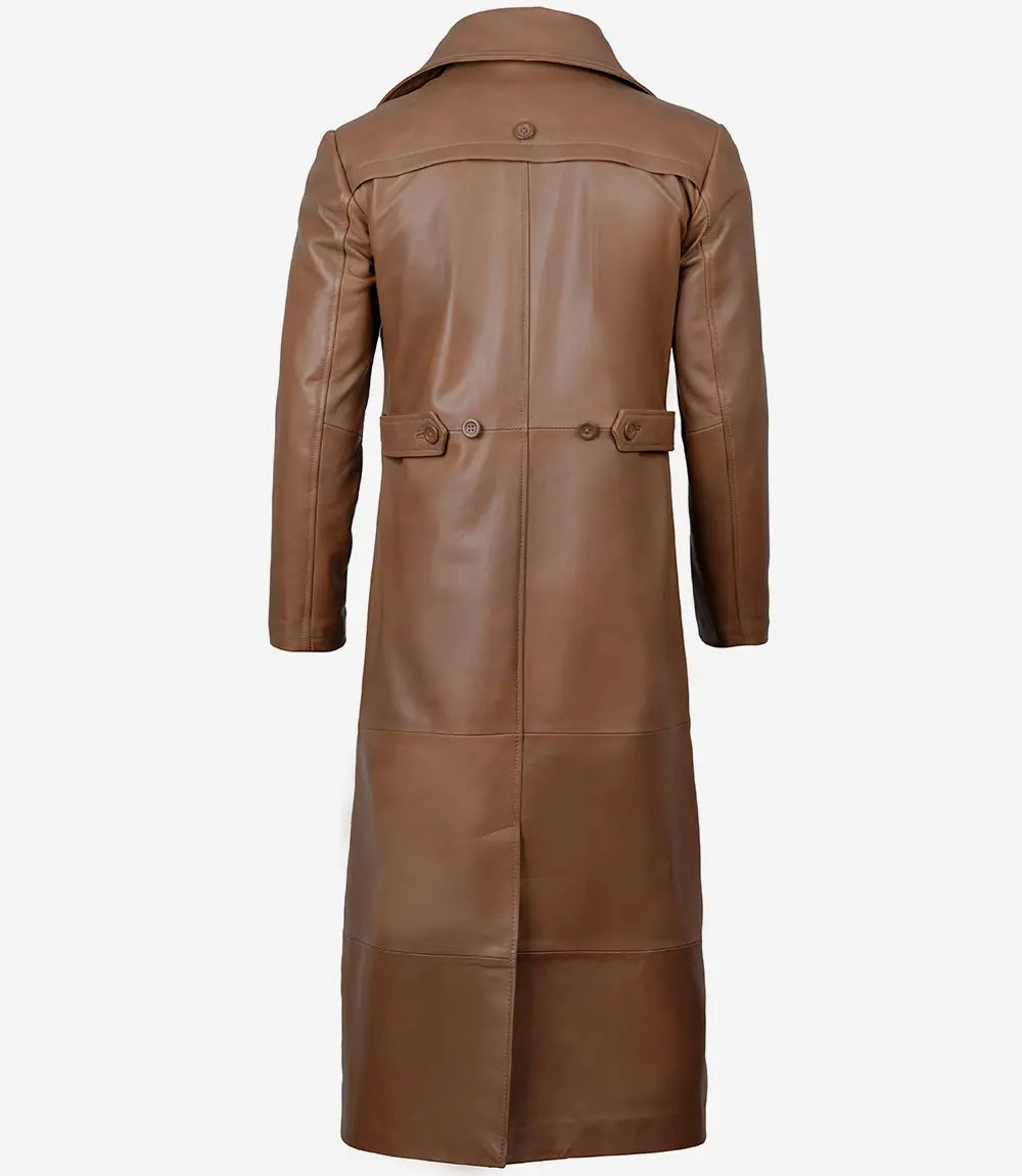 Manteau long en cuir marron pour homme