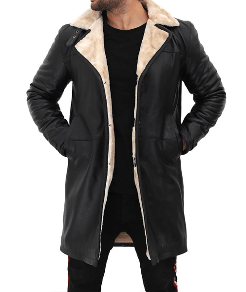 Manteau Long Homme Cuir De Mouton Noir - PLG Easy Rider - Fermeture Boutonnée - Tailles S à 5XL