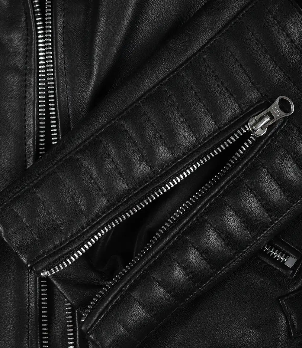 Veste de motard en cuir noir femme