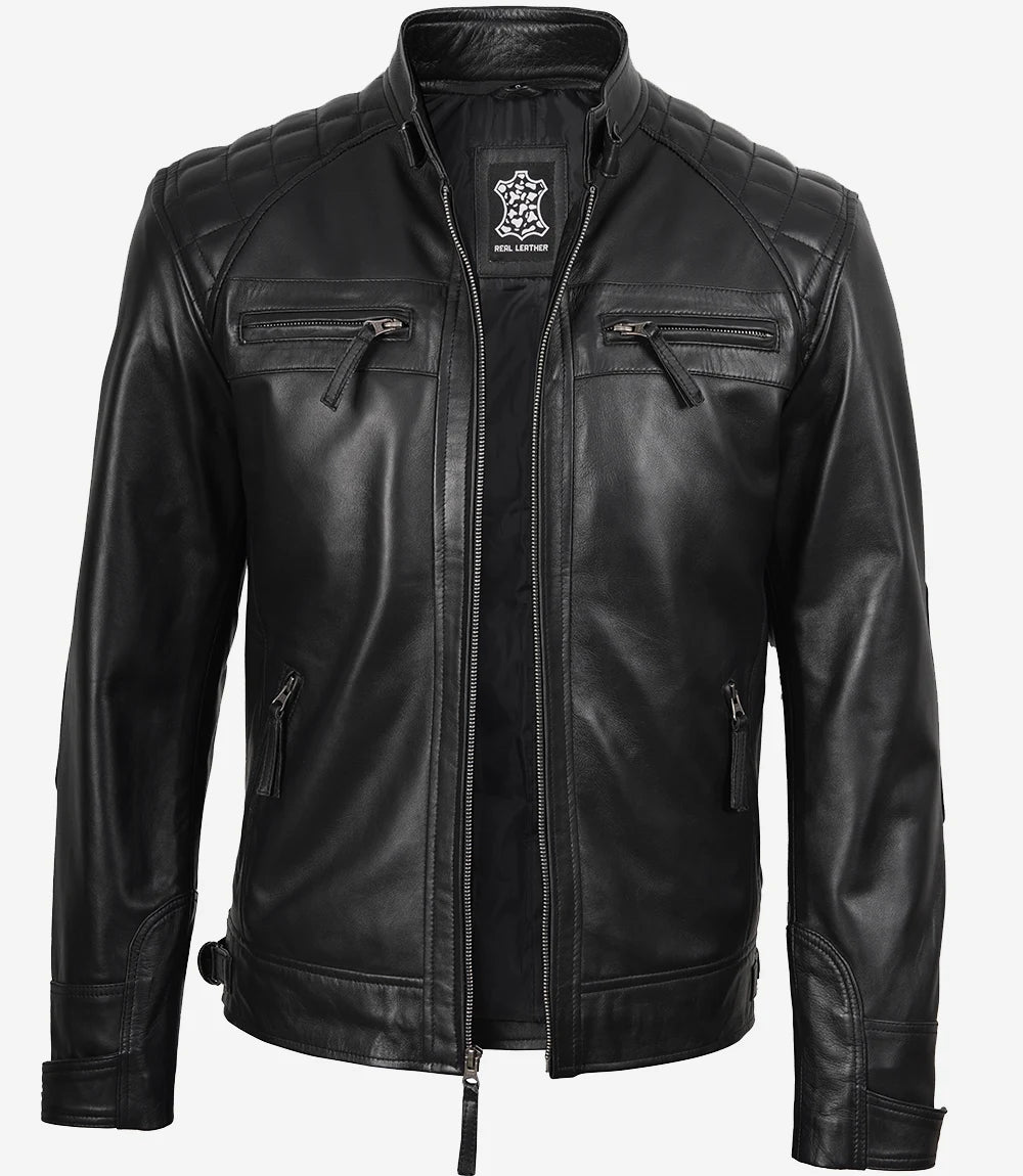 Noir Blouson de motard en cuir - pour Homme | FR Noir Blouson de motard en cuir - pour Homme | FR