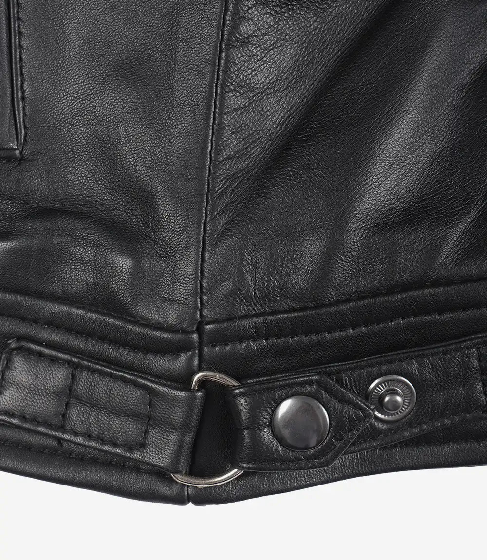 Noir Cafe Racer Blouson Cuir Femme