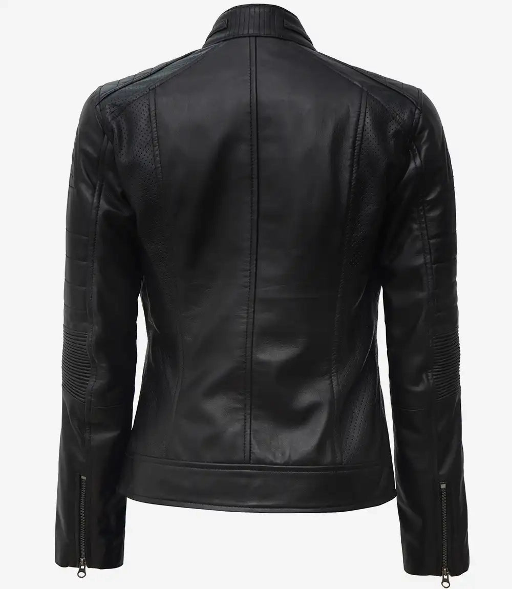 Women's Black Cafe Racer Leather Jacket