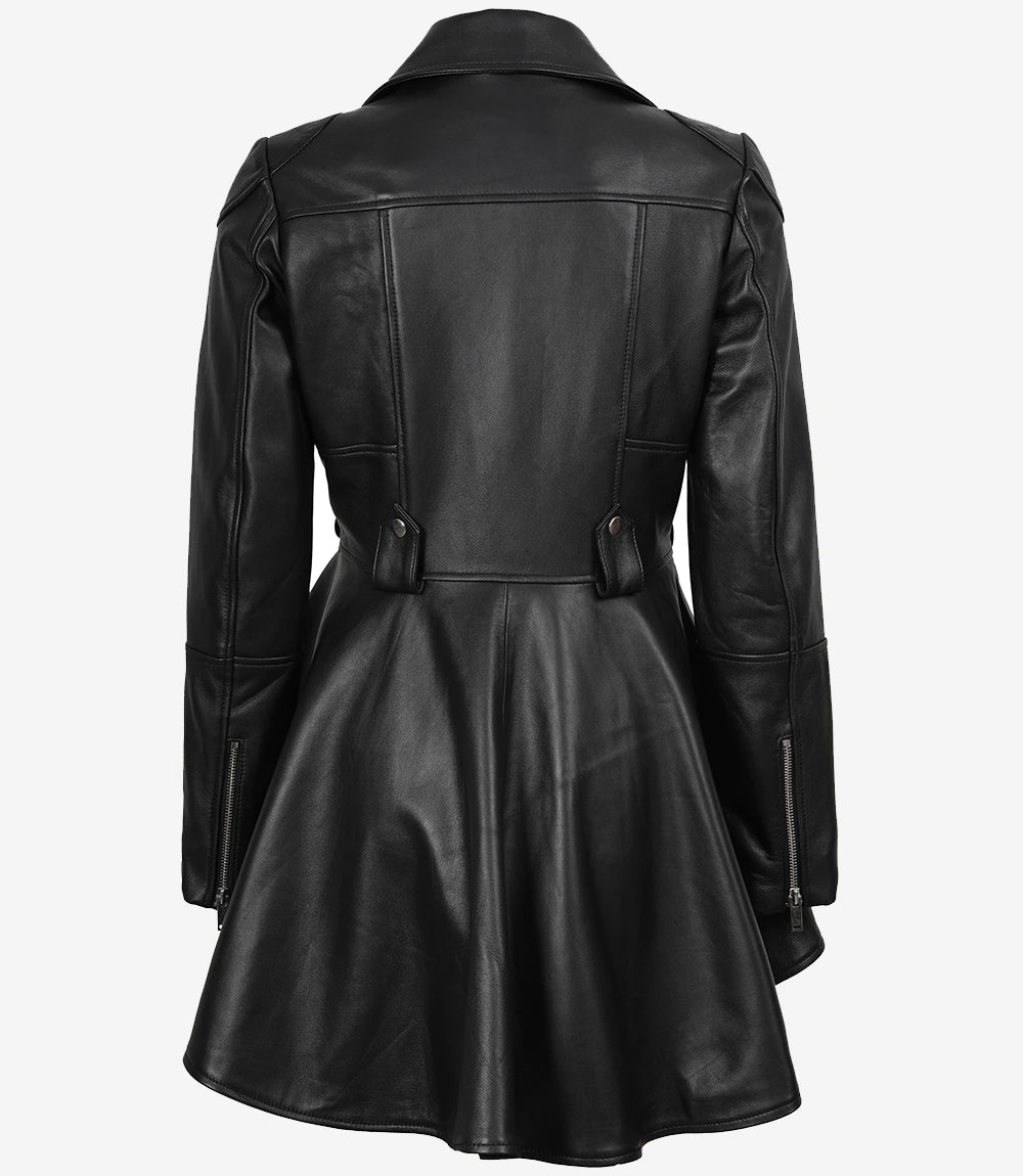 Veste en cuir noir à basque femme