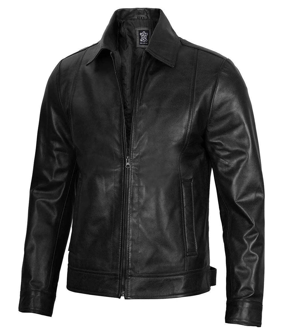 Veste en cuir noire pour homme