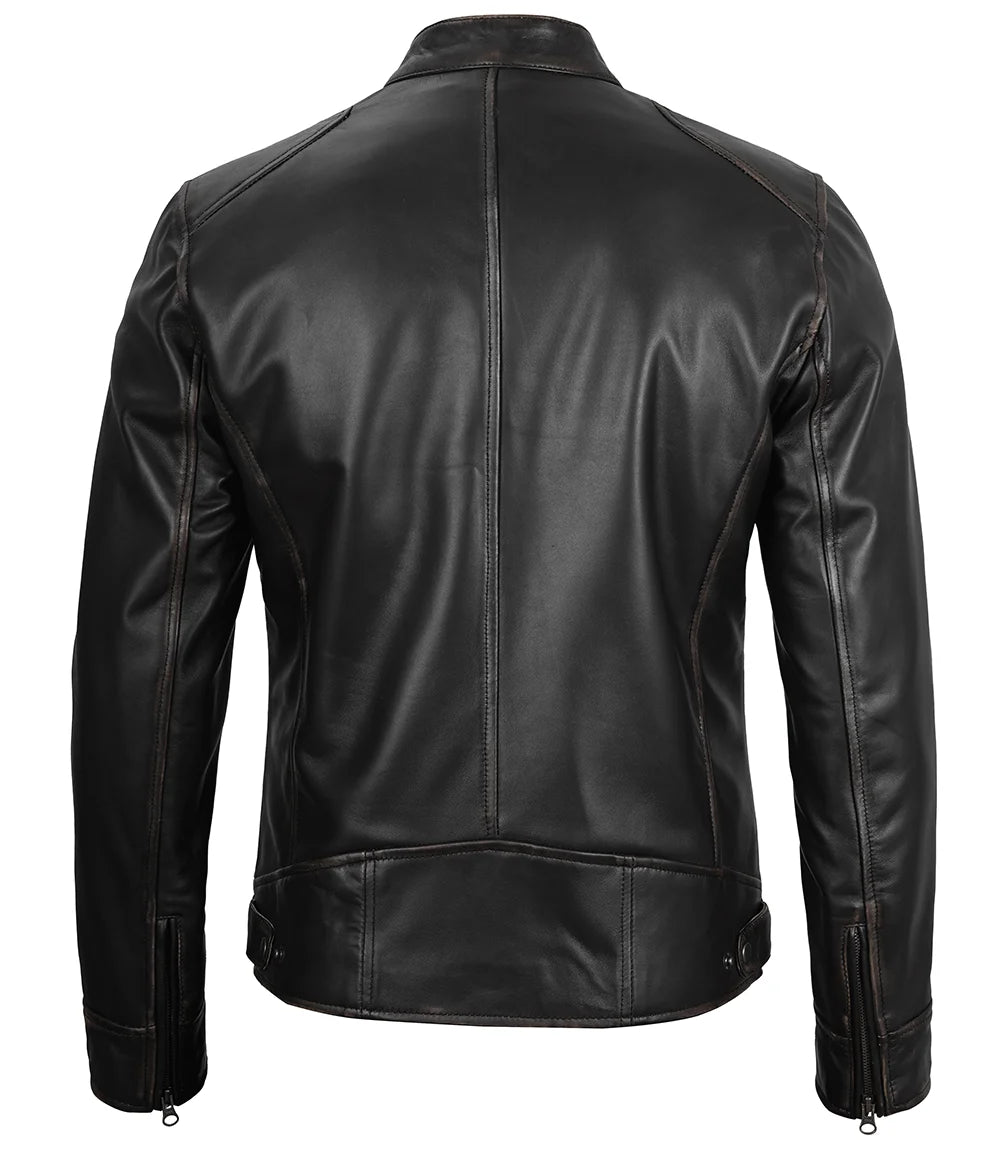 Veste en cuir noir pour homme