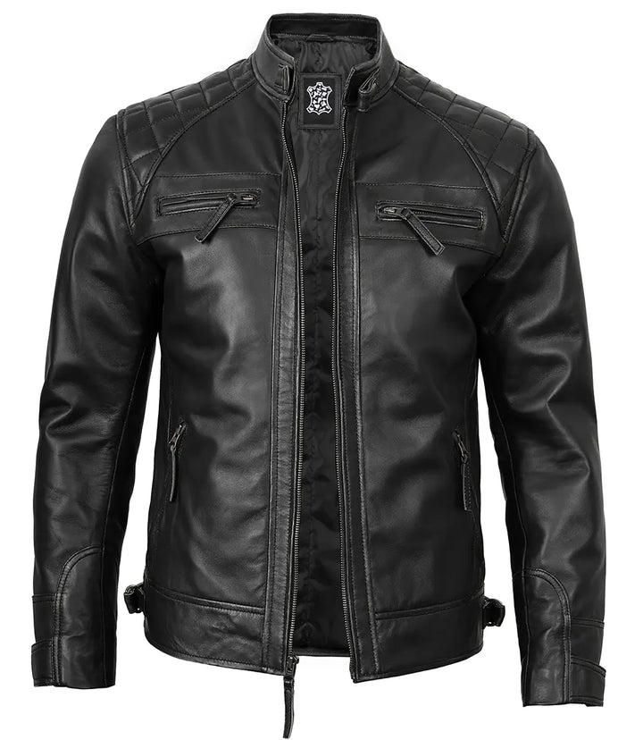 Veste en cuir noir matelassee pour homme Johnson