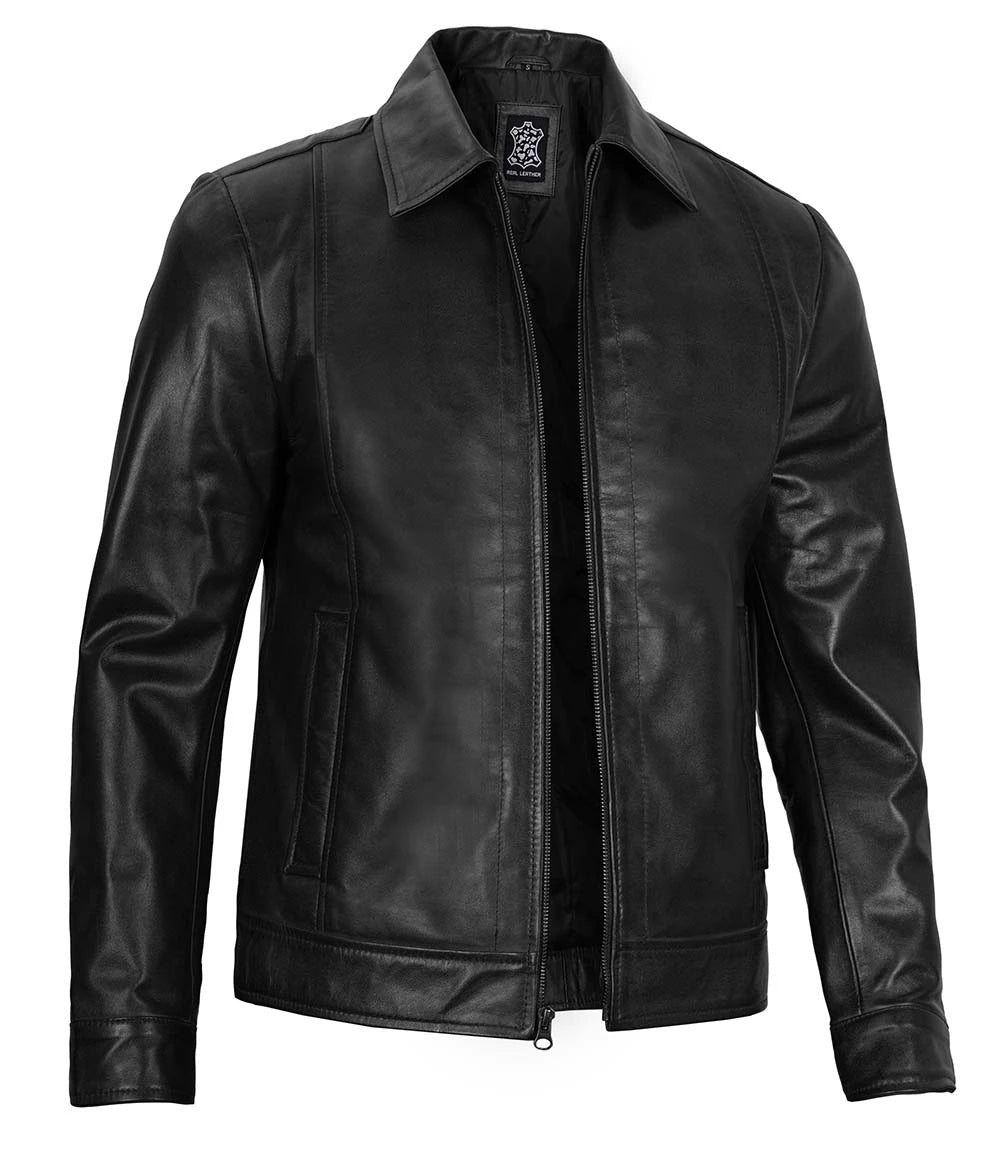 Veste en cuir noire pour homme