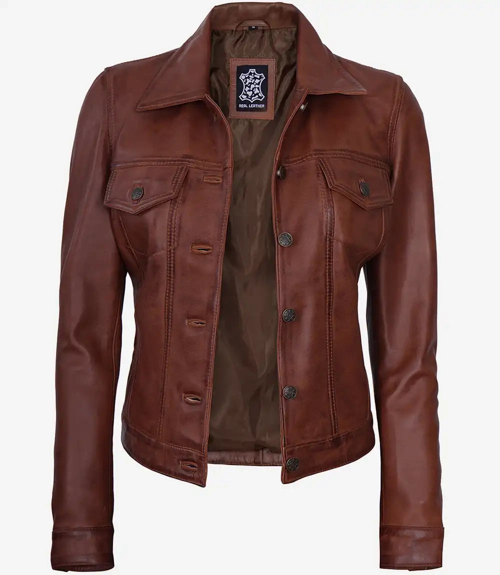 Veste en cuir de camionneur pour femme