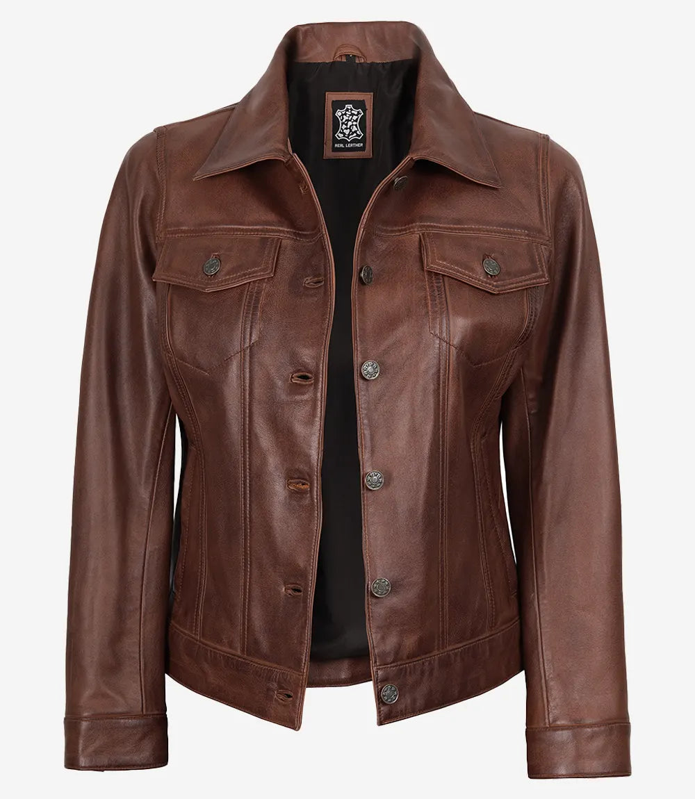 marron cognac pour veste cuir femme