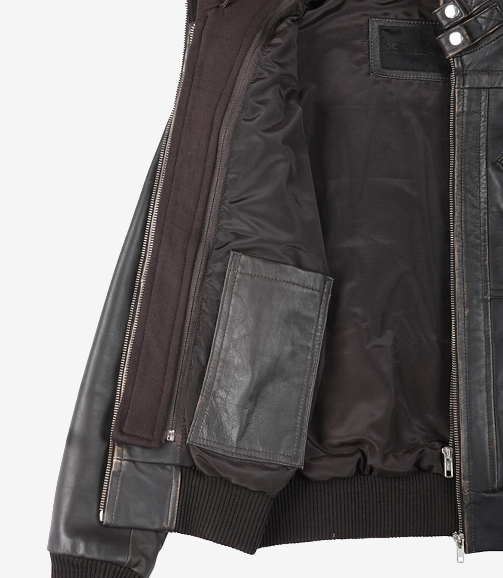 Veste en cuir à capuche