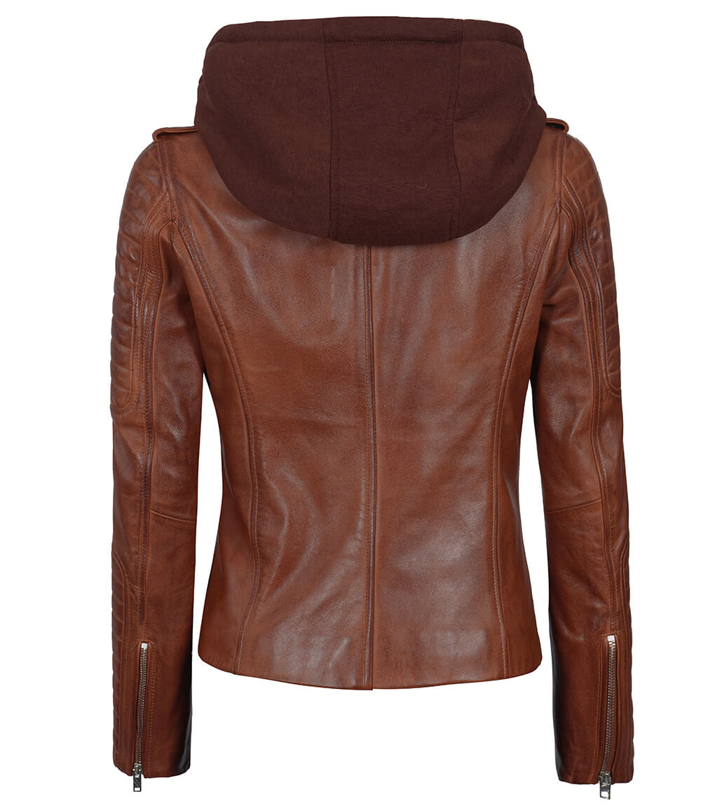 Veste en cuir à capuche pour femme