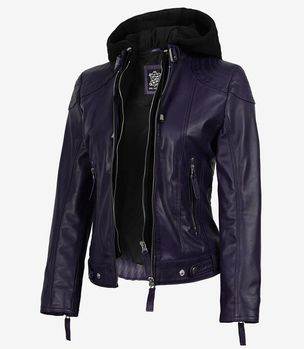 Femmes Cuir Veste Avec Amovible Capuche