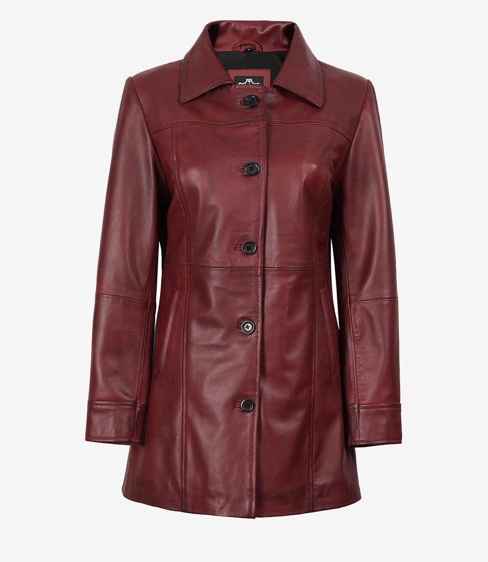 Manteau en cuir violet femme