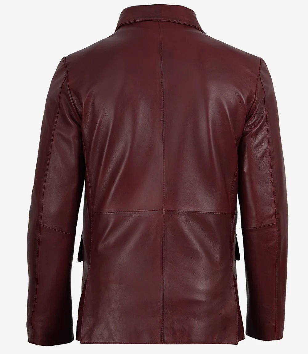 Hommes Bourgogne Agneau Cuir Blazer