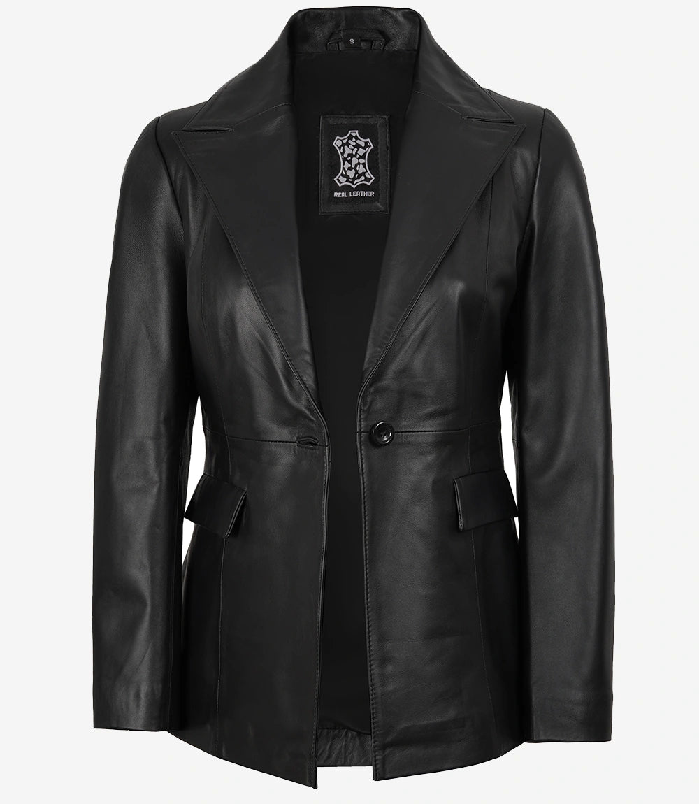 Femmes Noir Véritable Cuir Blazer