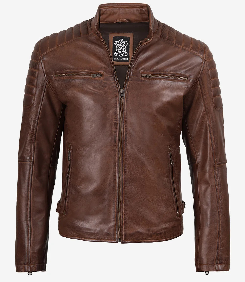 Cognac Brown Veste en cuir 