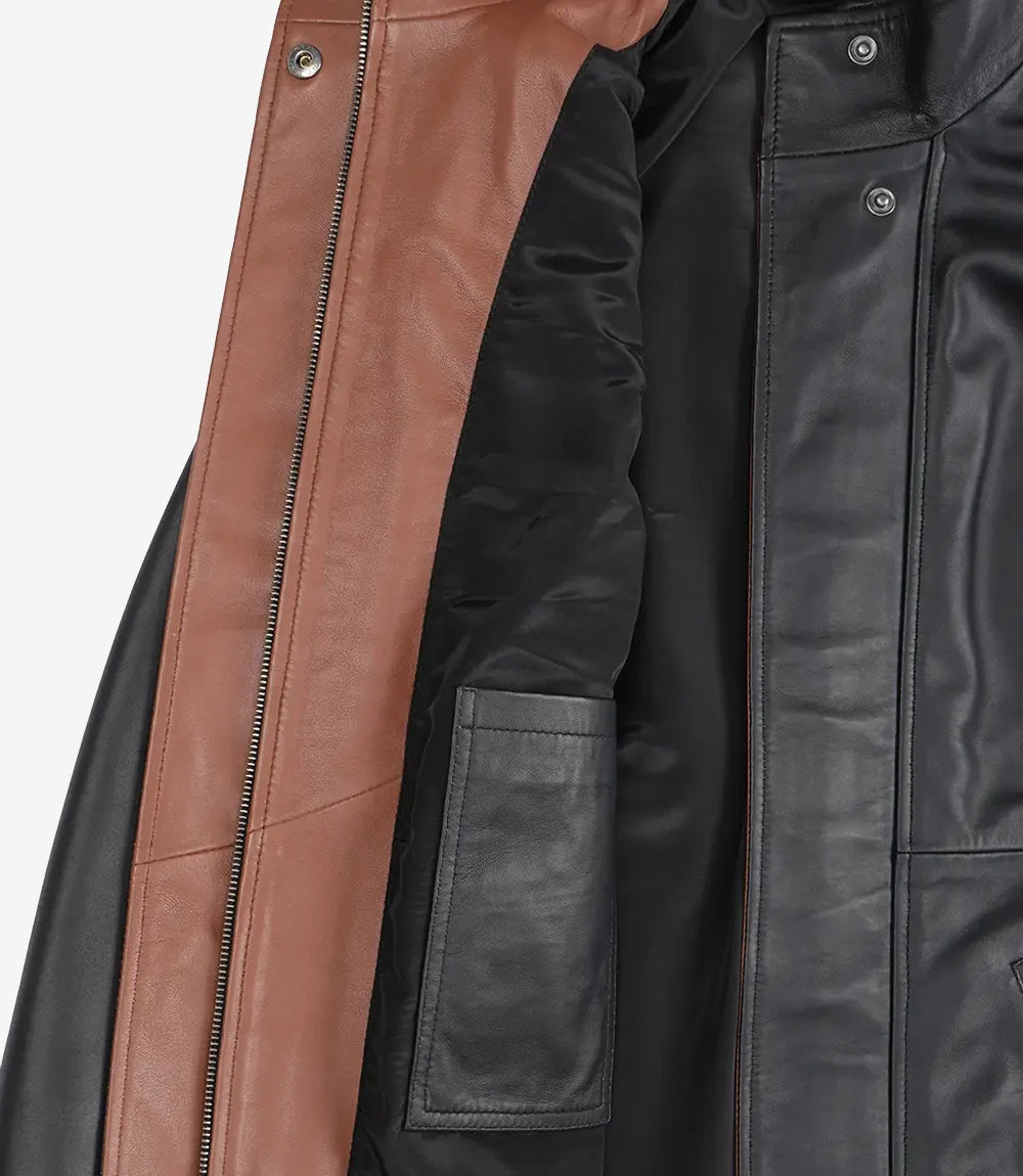 Femmes Large Revers Noir Cuir Veste