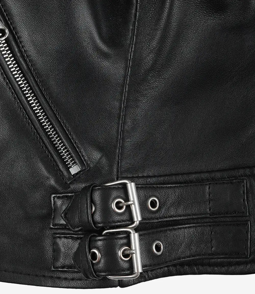 Veste de motard en cuir noir femme