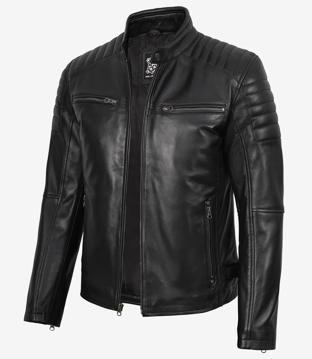 Veste en cuir de motard noire