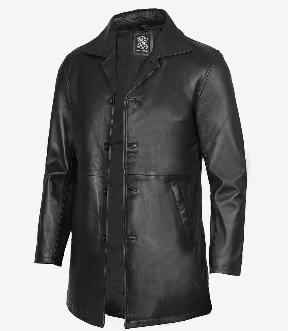 Winchester Manteau de voiture en cuir véritable noir pour homme