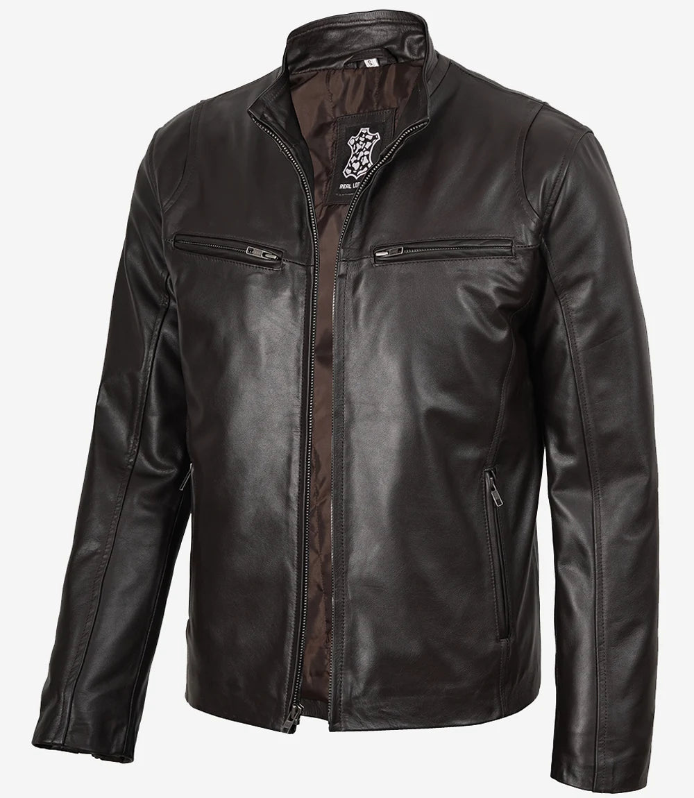 veste en cuir de vache marron