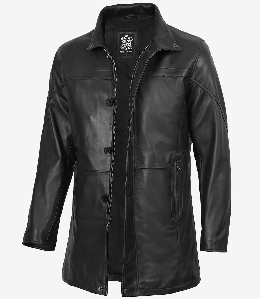 Manteau en cuir noir pour homme