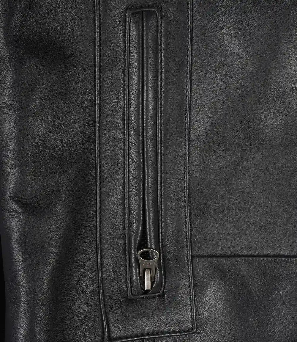 Manteau en cuir noir pour homme