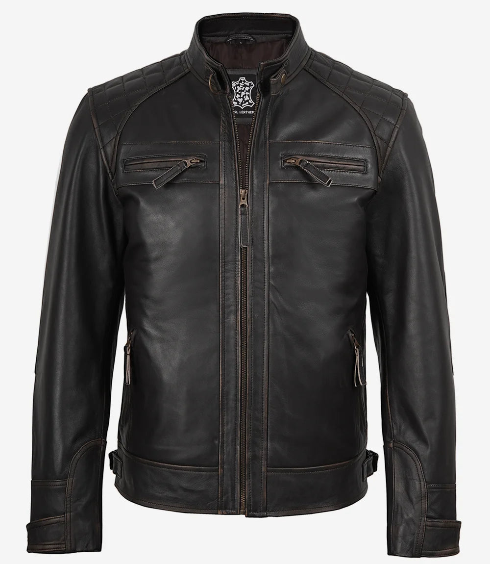 veste en cuir marron foncé pour homme