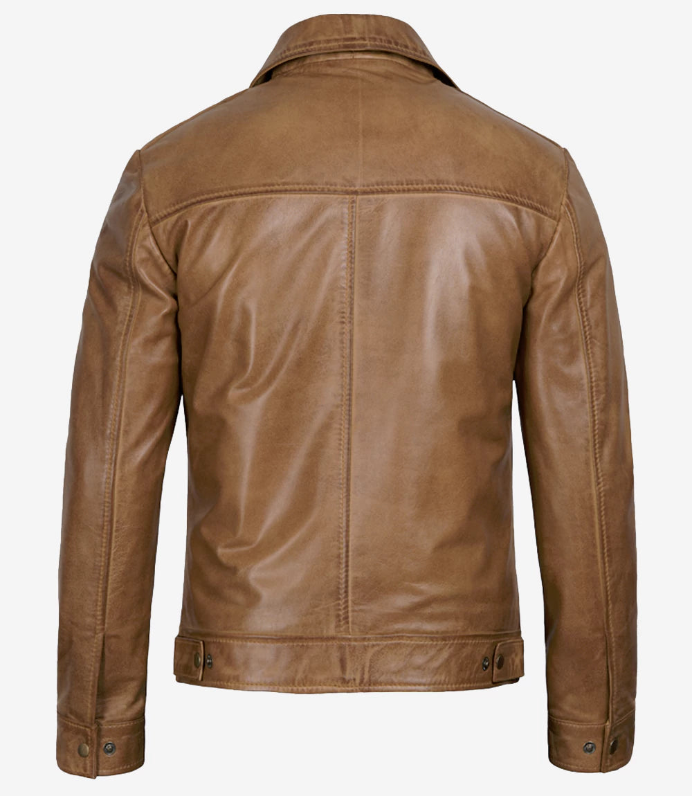Men's Light Brown Leather Motorcycle Jacket