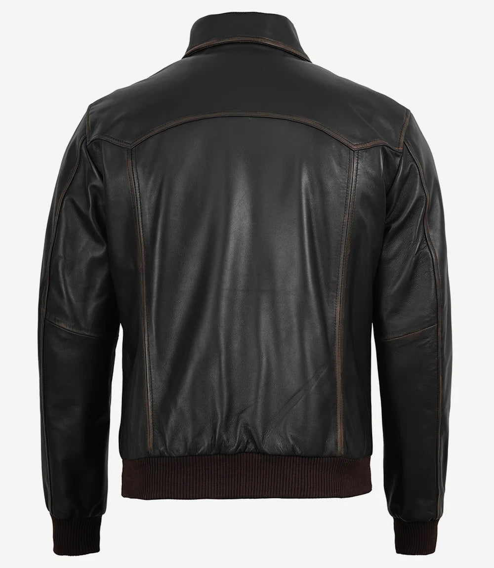 Hommes Sombre Brun Bombardier Cuir Veste
