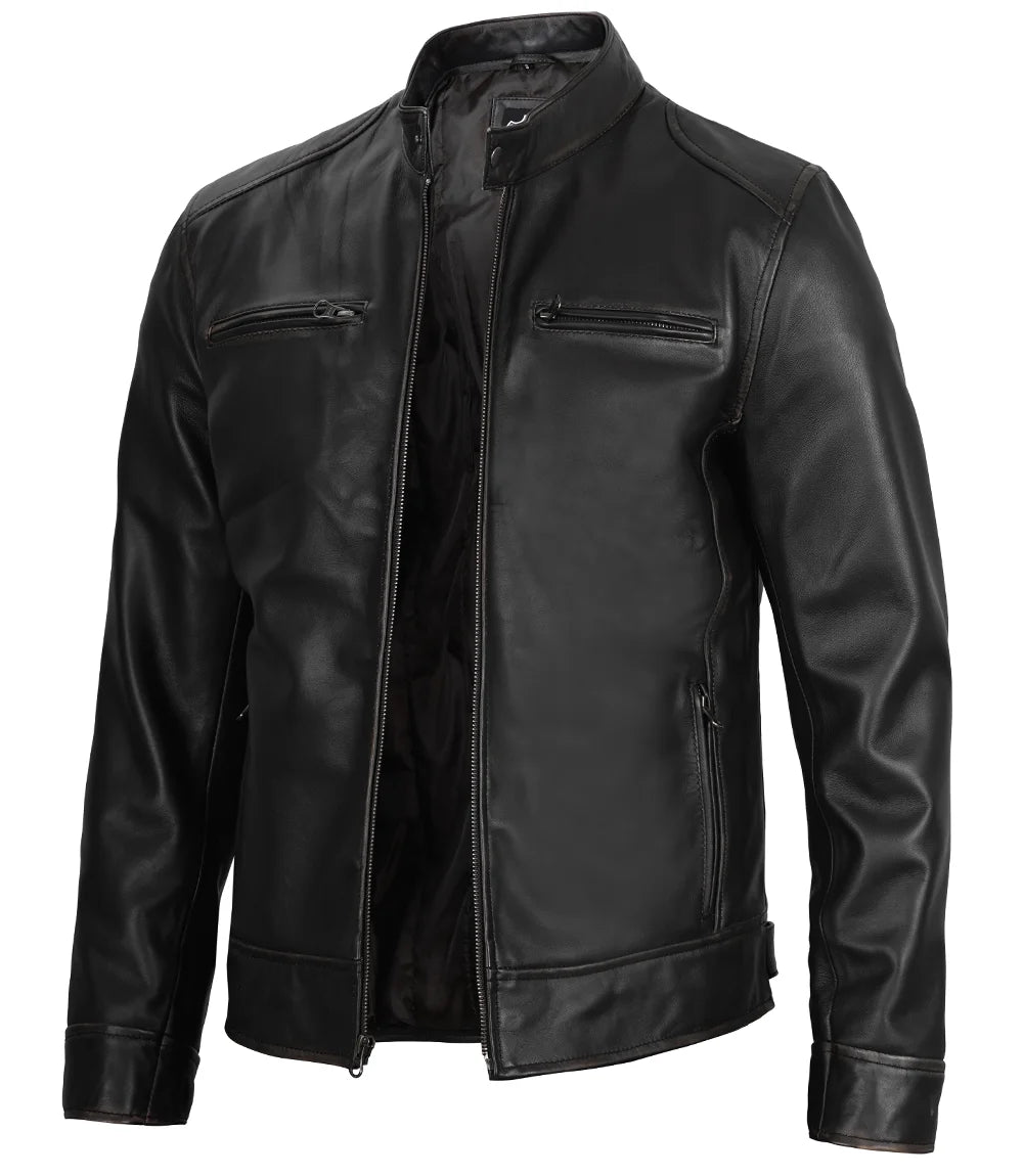 Veste en cuir noir pour homme Dodge Cafe Racer