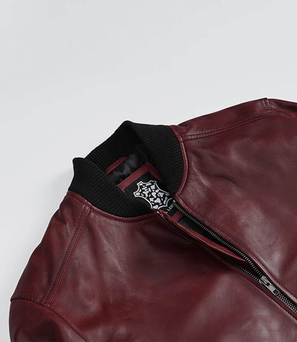 Blouson Homme En Cuir D'agneau Bordeaux