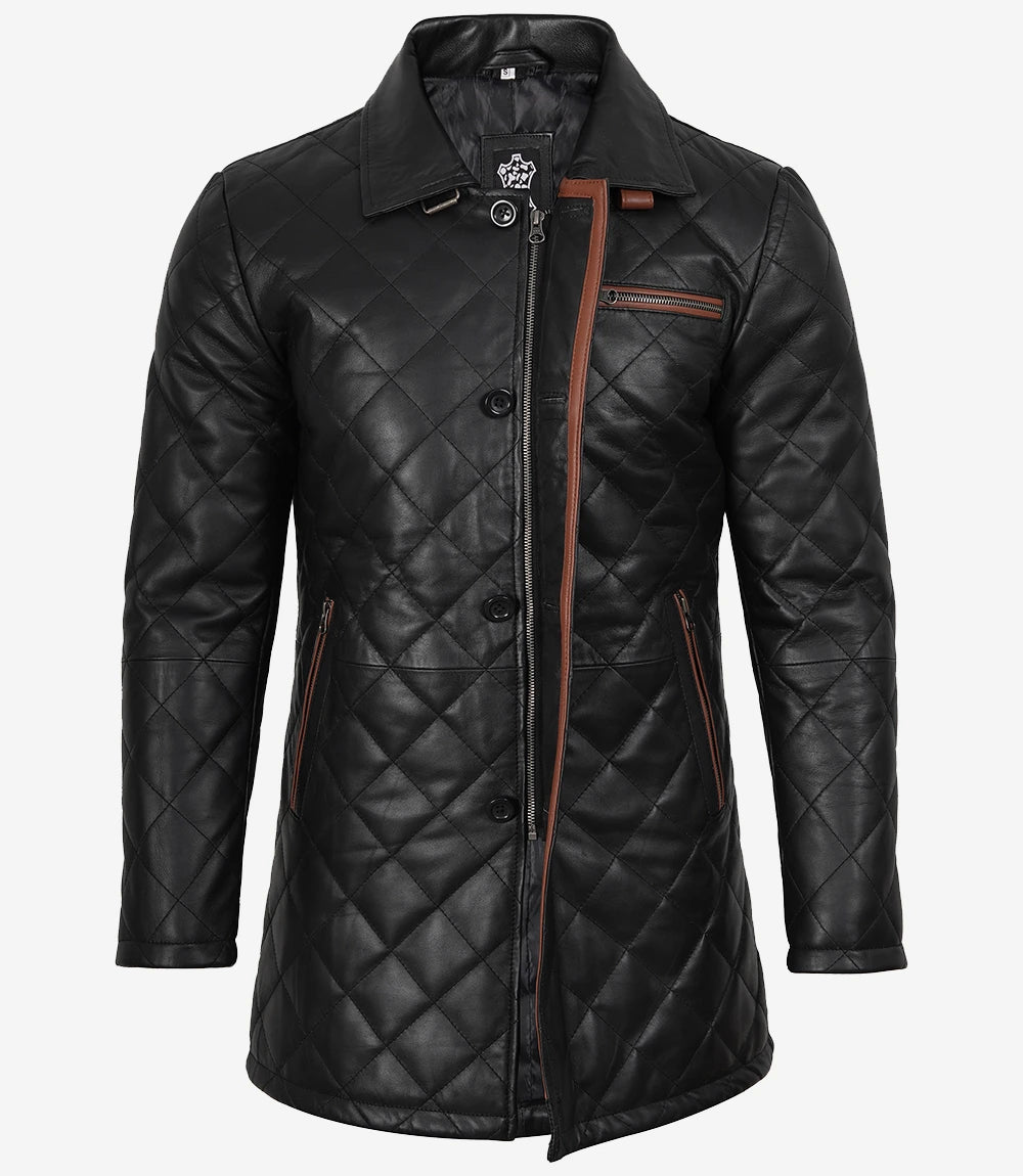 Manteau en cuir noir pour homme