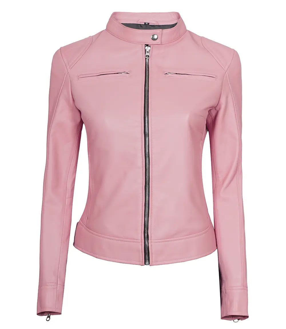 veste en cuir rose