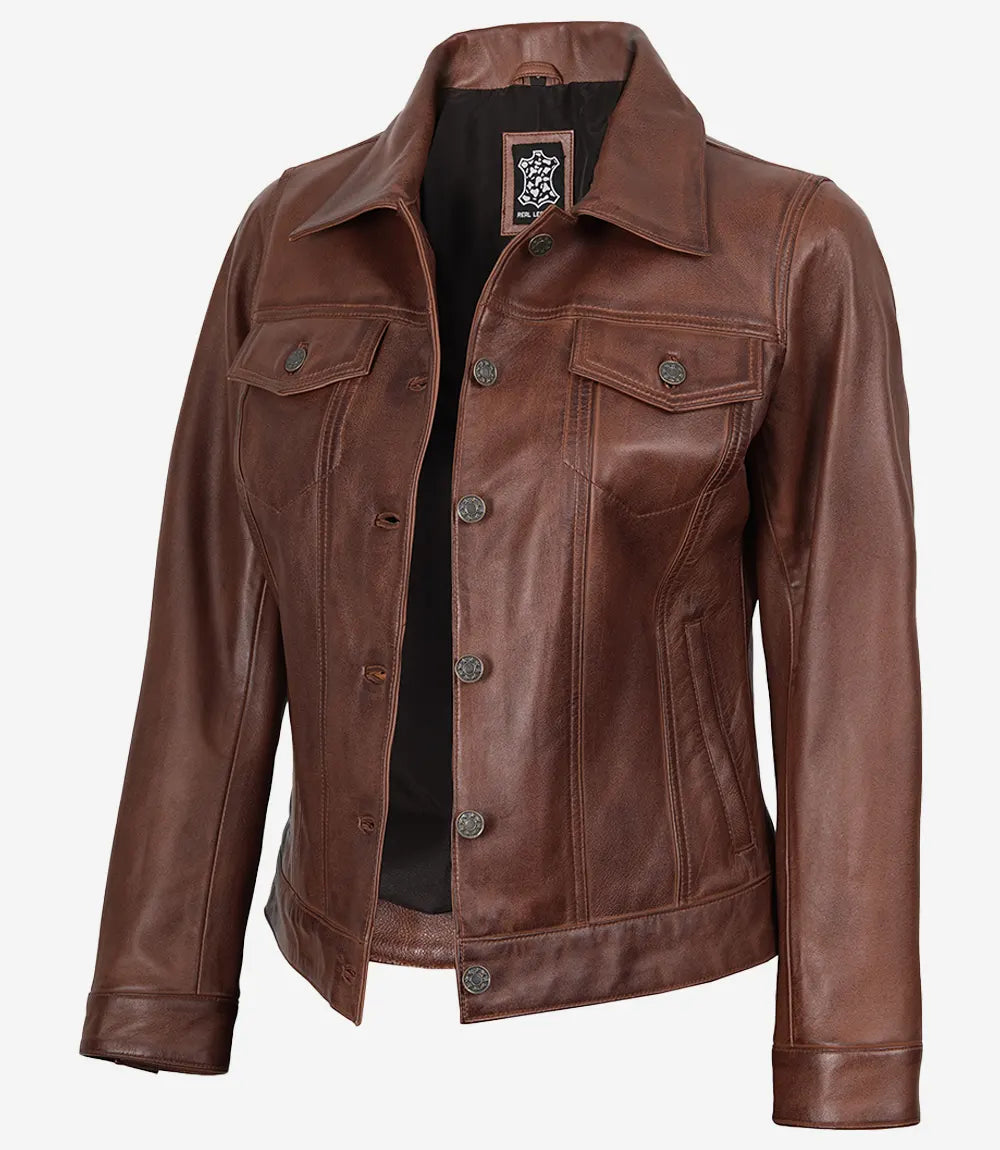 Veste en cuir pour femme, marron, veste en simili cuir, à manches Veste en cuir pour femme, marron, veste en simili cuir, à manches