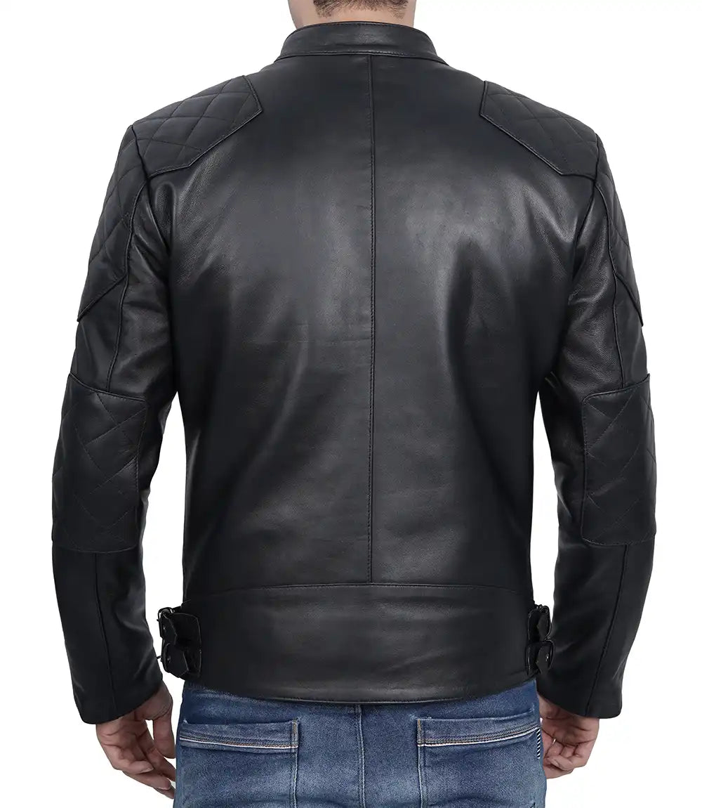 Veste en cuir noir Cafe Racer pour homme