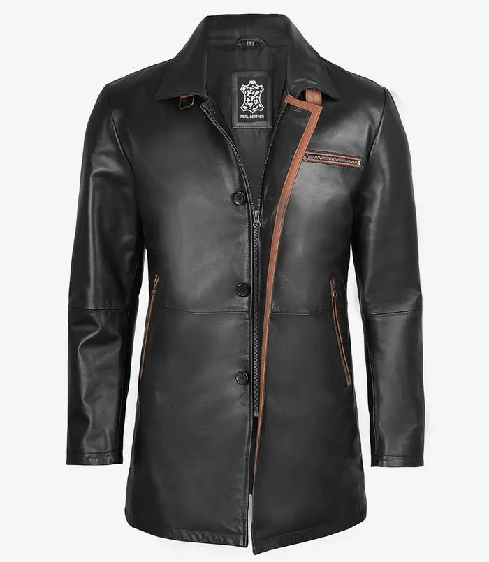 Winchester Men's Black Genuine Leather Car Coat