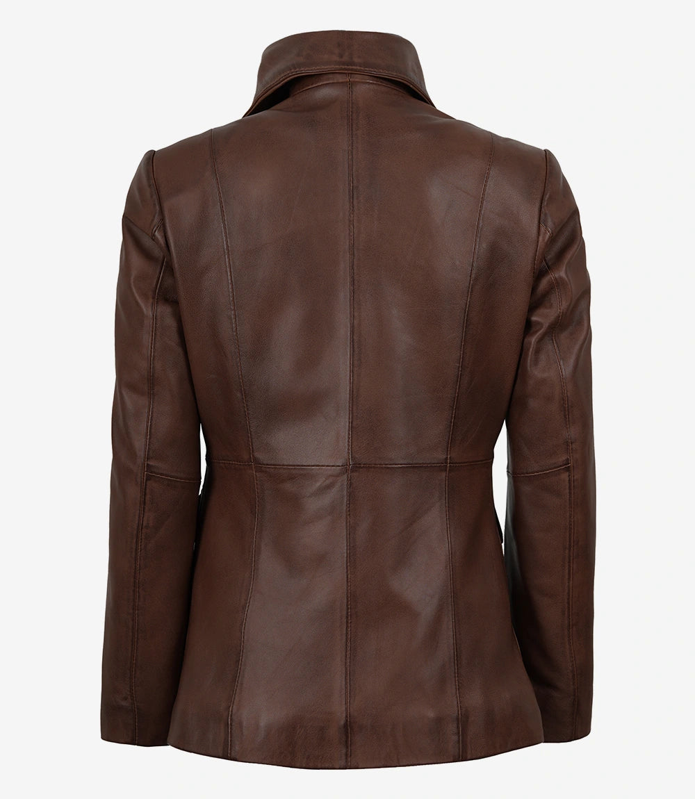 Femmes Cognac Agneau Cuir Blazer