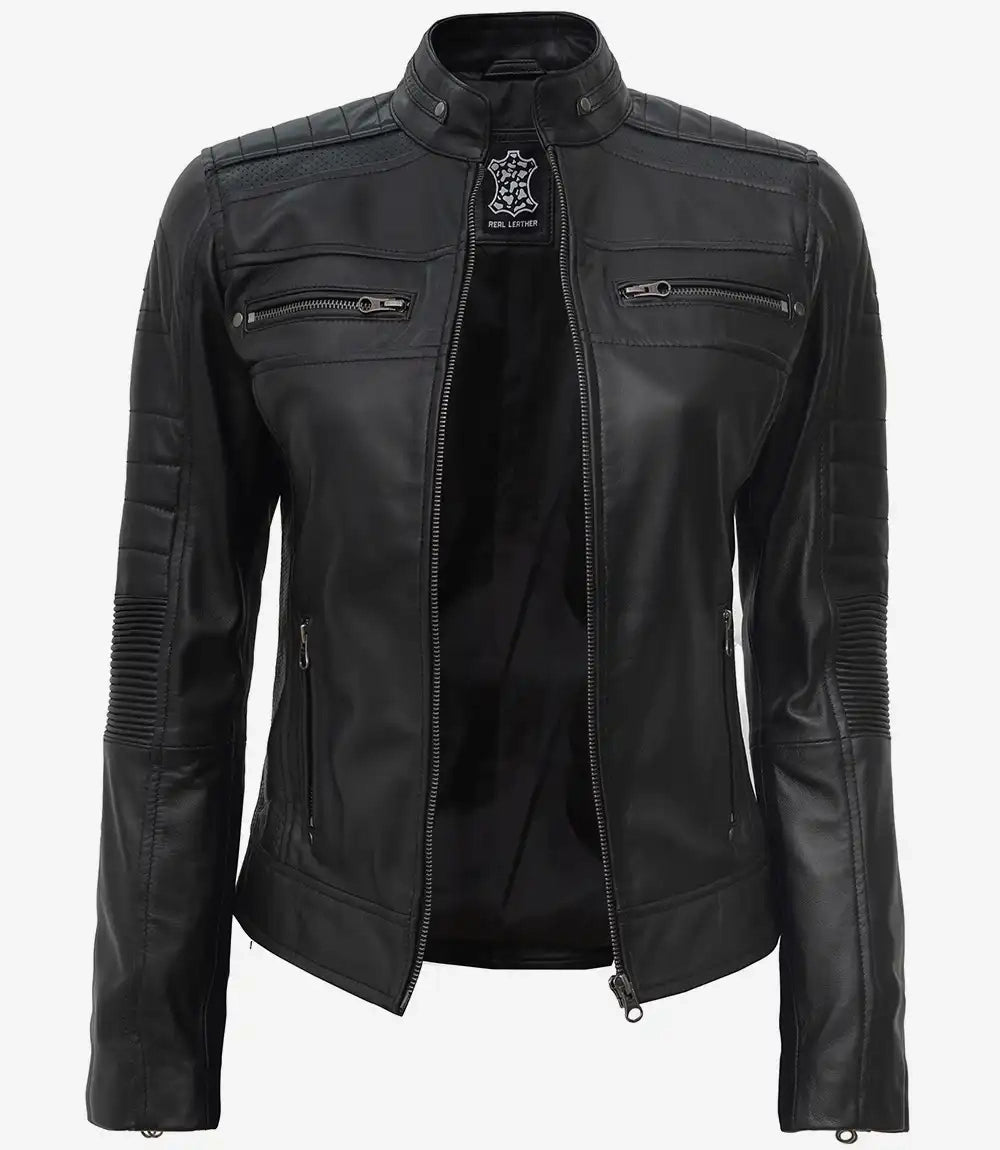 Women's Black Cafe Racer Leather Jacket