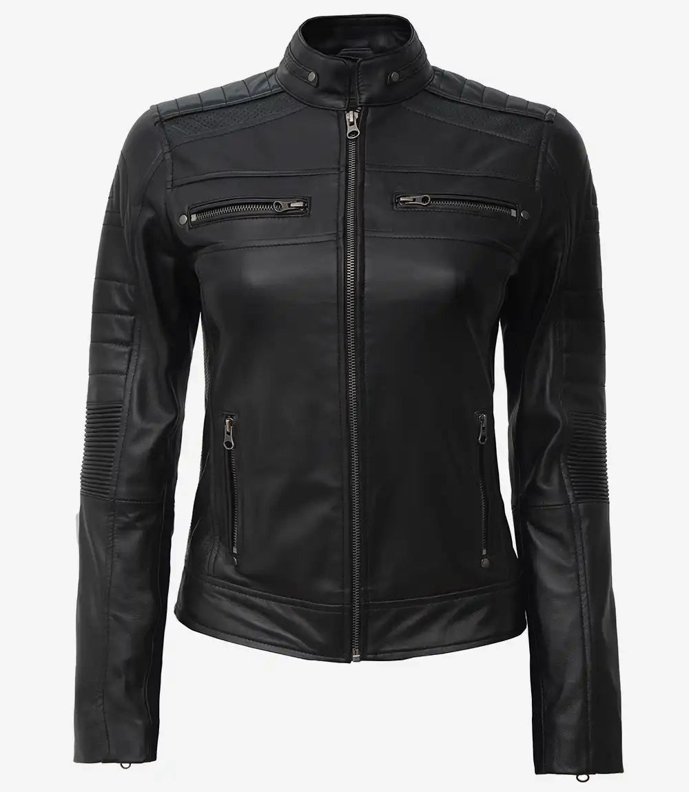 Women's Black Cafe Racer Leather Jacket