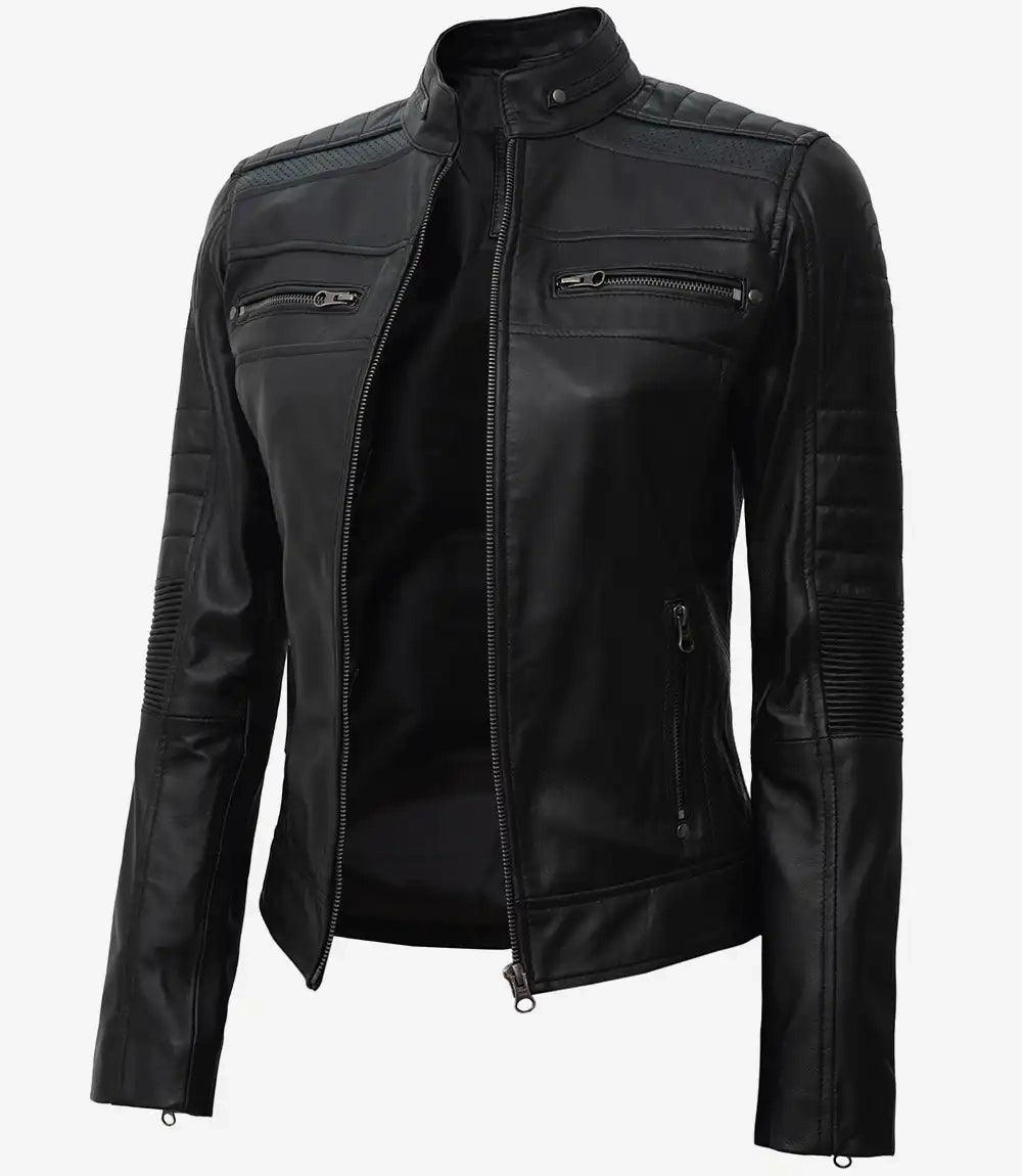Women's Black Cafe Racer Leather Jacket