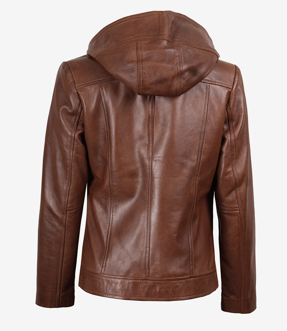 Cidra Women's Brown Asymmetrical Hooded Leather Jacket