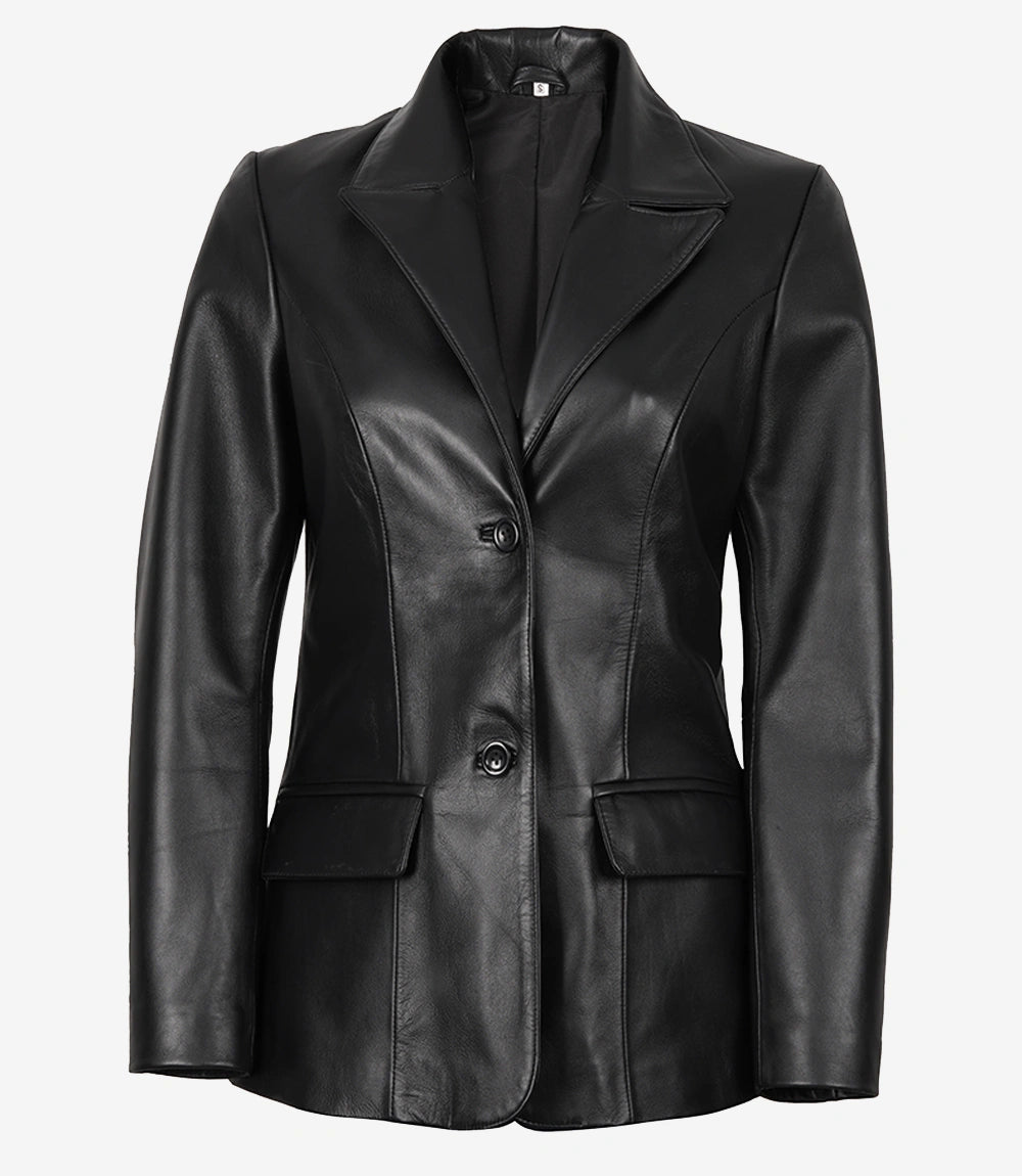 Blazer en cuir noir femme