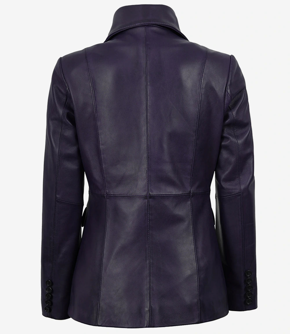 Femmes Violet Véritable Cuir Blazer