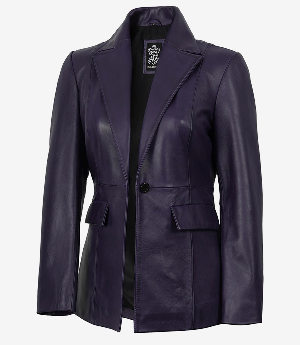 Femmes Violet Véritable Cuir Blazer