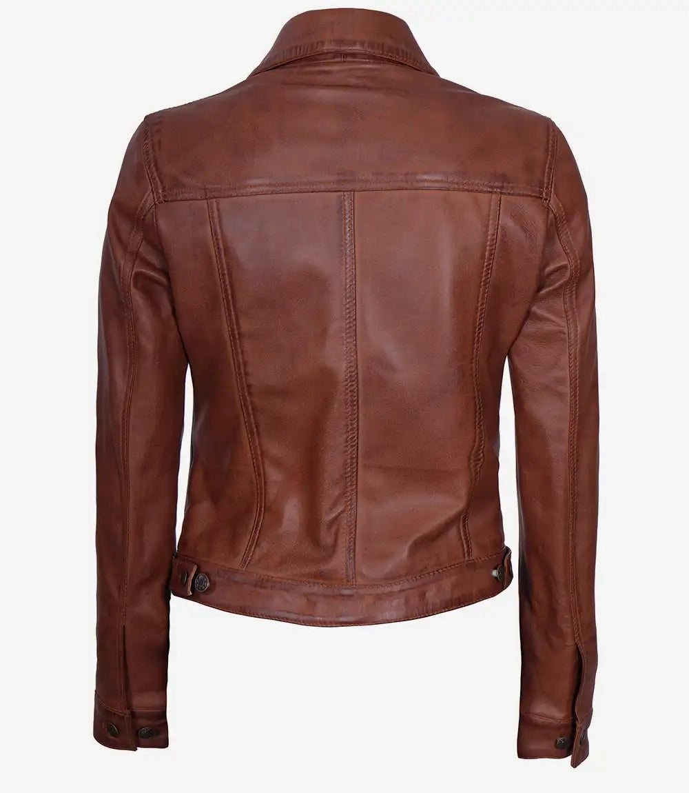 Veste en cuir marron pour femme